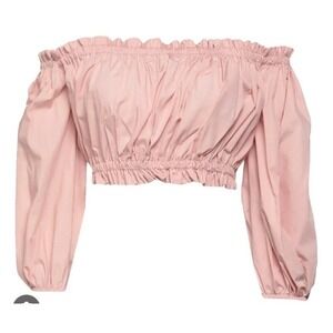 Vicolo Pink Off Shoulder Crop Top Long Sleeve 100% Cotton Made in Italy Size S